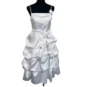 David's Bridal 12+ white satin draped spaghetti strap flowergirl communion dress